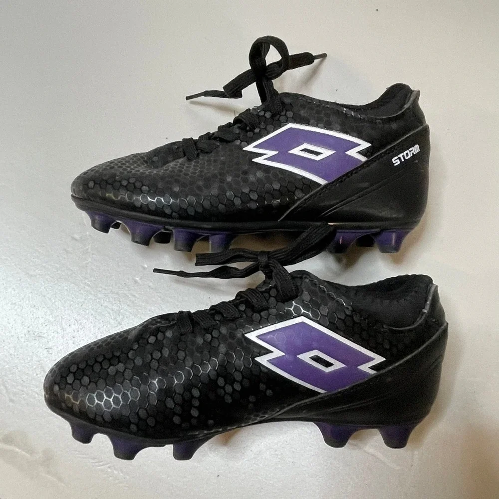 Lotto Storm Girls Size 13 Soccer Cleats Black Purple Football Shoes - Picture 4 of 7